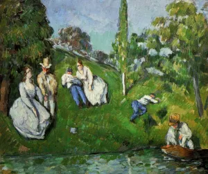 Couples Relaxing by a Pond painting by Paul Cezanne