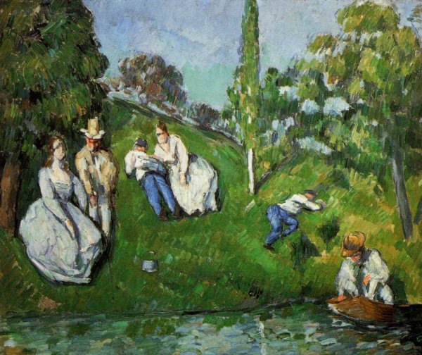 Main Product Photo of Couples Relaxing by a Pond Painting by Paul Cezanne