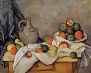 Curtain, Jug and Fruit Oil painting by Paul Cezanne