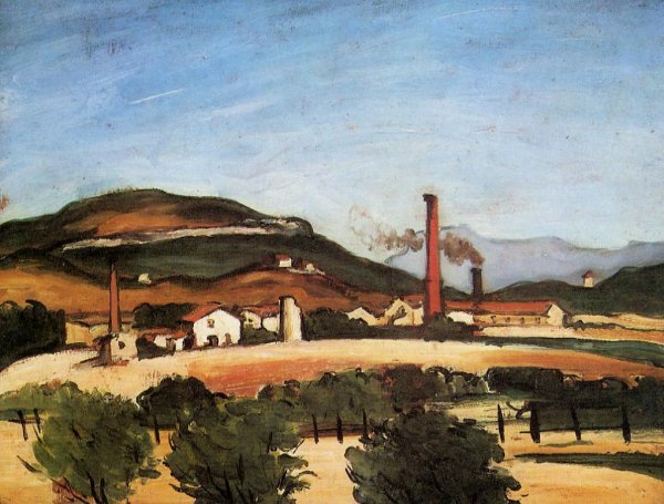 Main Product Photo of Factories Near Mont de Cengle Painting by Paul Cezanne