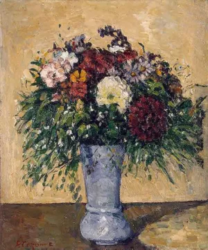 Flowers in a Blue Vase by Paul Cezanne - Oil Painting Reproduction