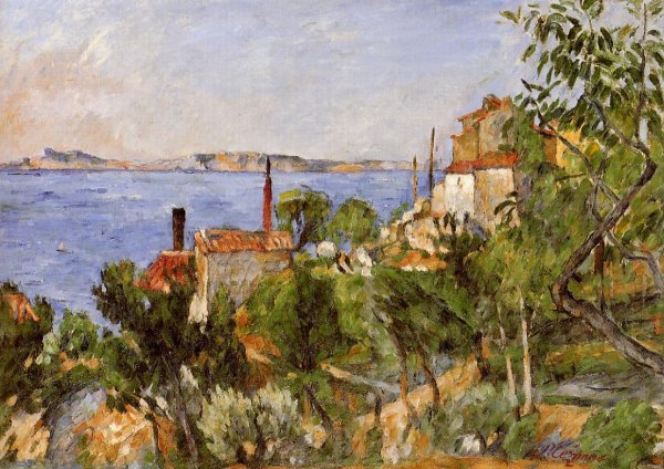 Main Product Photo of Landscape, Study after Nature (also known as The Seat at L'Estaque) Painting by Paul Cezanne