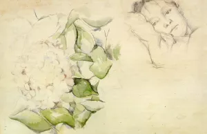 Madame Cezanne Hortense Fiquet with Hortensias by Paul Cezanne Oil Painting