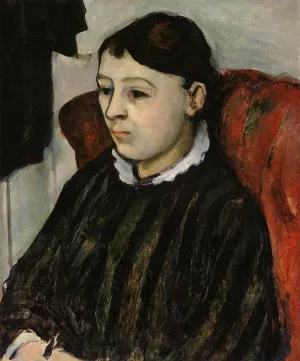 Madame Cezanne in a Striped Robe by Paul Cezanne - Oil Painting Reproduction
