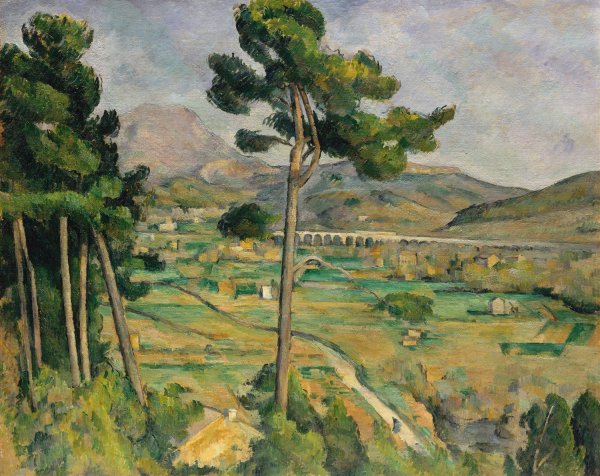 Mont Sainte-Victoire and the Viaduct of the Arc River Valley  by Paul Cezanne - Hand-Painted Oil Painting Reproduction
