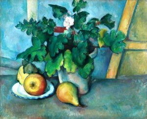 Pot of Primroses and Fruit by Paul Cezanne Oil Painting