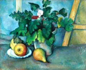 Pot of Primroses and Fruit by Paul Cezanne Oil Painting