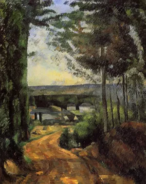 Road, Trees, and Lake painting by Paul Cezanne
