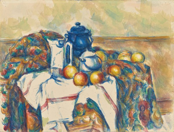 Still Life with Blue Pot  by Paul Cezanne - Hand-Painted Oil Painting Reproduction