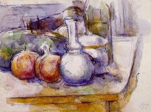 Still Life with Carafe, Sugar Bowl, Bottle, Pommegranates and Watermelon by Paul Cezanne Oil Painting
