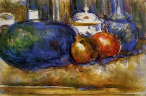 Still Life with Watermelon and Pomegranates by Paul Cezanne - Oil Painting Reproduction