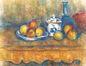 Stillleben mit blauer Flasche, Zuckerdose und apfeln by Paul Cezanne Oil Painting