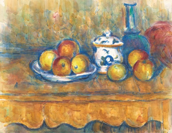 Stillleben mit blauer Flasche, Zuckerdose und apfeln  by Paul Cezanne - Hand-Painted Oil Painting Reproduction