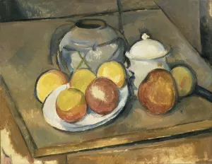 Straw-Trimmed Vase, Sugar Bowl and Apples by Paul Cezanne Oil Painting