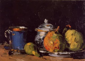 Sugar Bowl, Pears and Blue Cup by Paul Cezanne - Oil Painting Reproduction