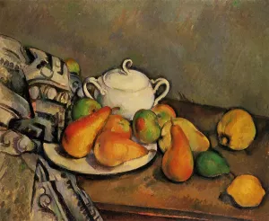 Sugarbowl, Pears and Tablecloth by Paul Cezanne - Oil Painting Reproduction
