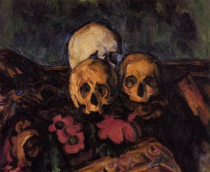 Three Skulls on a Patterned Carpet by Paul Cezanne Oil Painting