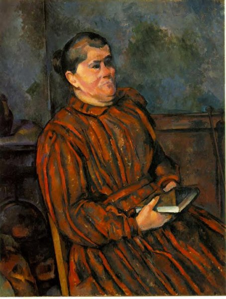 Woman in a Red Striped Dress by Paul Cezanne - Hand-Painted Oil Painting Reproduction