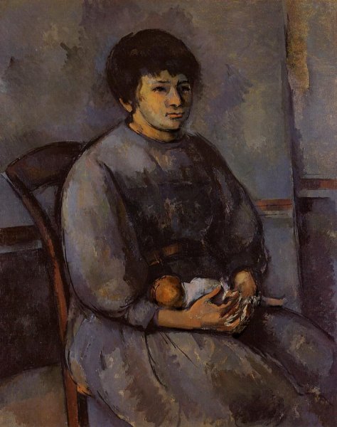 Young Girl with a Doll by Paul Cezanne - Hand-Painted Oil Painting Reproduction