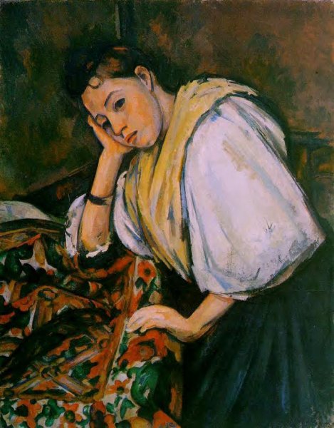 Young Italian Girl Resting on Her Elbow by Paul Cezanne - Hand-Painted Oil Painting Reproduction