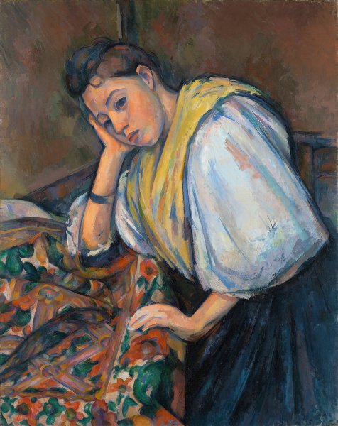 Young Italian Woman at a Table  by Paul Cezanne - Hand-Painted Oil Painting Reproduction