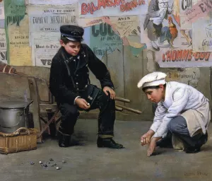 A Game of Marbles by Paul Charles Chocarne-Moreau - Oil Painting Reproduction