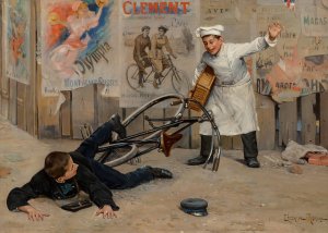 A striking encounter by Paul Charles Chocarne-Moreau Oil Painting