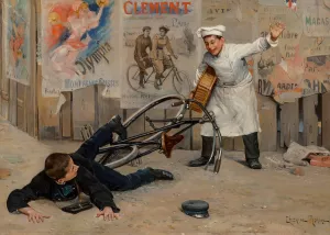 A striking encounter by Paul Charles Chocarne-Moreau Oil Painting