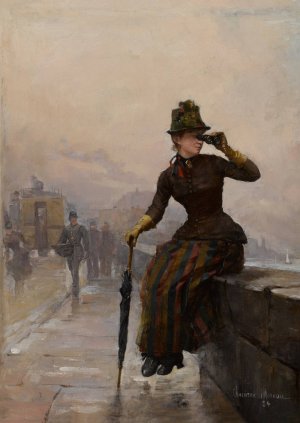 Looking Across the Seine by Paul Charles Chocarne-Moreau Oil Painting