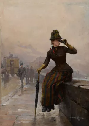 Looking Across the Seine by Paul Charles Chocarne-Moreau Oil Painting