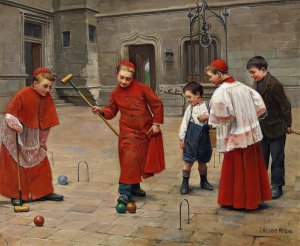 Playing Croquet by Paul Charles Chocarne-Moreau Oil Painting