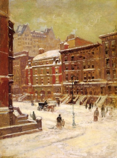 New York City View in Winter by Paul Cornoyer - Hand-Painted Oil Painting Reproduction