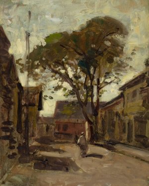 View of a Town Square with a Man by Paul Cornoyer Oil Painting