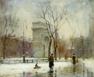 Winter in Washington Square by Paul Cornoyer Oil Painting