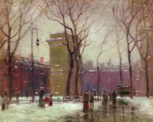 Winter, Washington Square by Paul Cornoyer - Oil Painting Reproduction