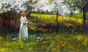 Woman with Apple Blossoms Oil painting by Paul Cornoyer
