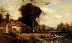 A Cottage By A Stream by Paul-Desire Trouillebert Oil Painting