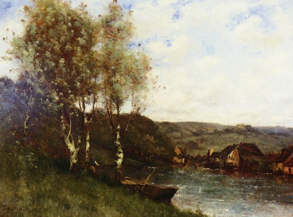 Main Product Photo of Fisherman at the River's Edge Painting by Paul-Desire Trouillebert