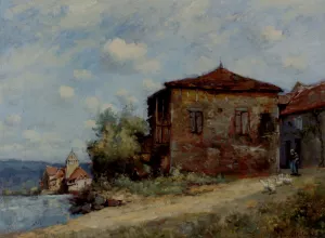 La Depart De La Gardeuse D'Oies by Paul-Desire Trouillebert Oil Painting