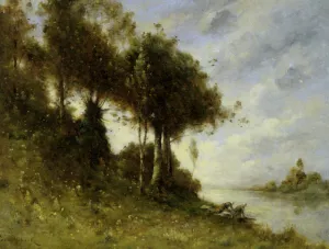 Laveuses au Bord de la Riviere Oil painting by Paul-Desire Trouillebert