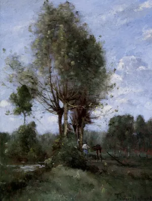 Le Faucheur Pres De La Riviere by Paul-Desire Trouillebert Oil Painting