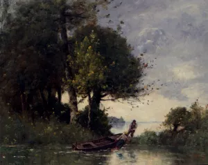 Shoring The Fishing Boat by Paul-Desire Trouillebert Oil Painting