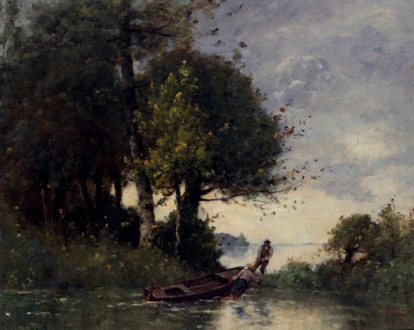 Main Product Photo of Shoring The Fishing Boat Painting by Paul-Desire Trouillebert