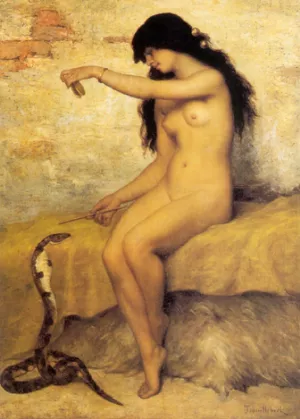 The Nude Snake Charmer by Paul-Desire Trouillebert - Oil Painting Reproduction