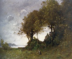 Woman Picking Flowers by Paul-Desire Trouillebert Oil Painting