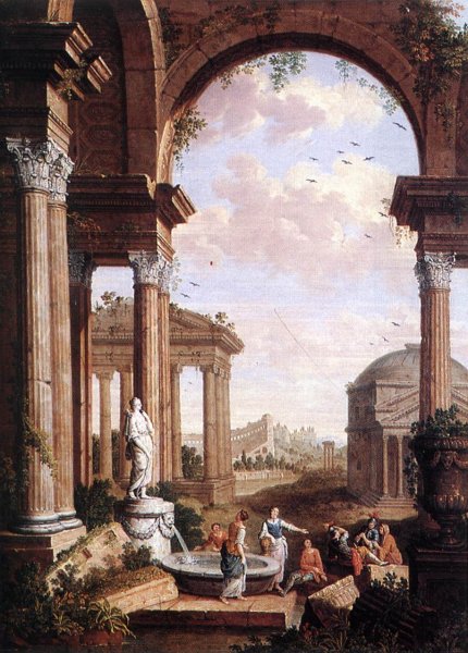 Main Product Photo of Landscape with Roman Ruins Painting by Paul De Cock