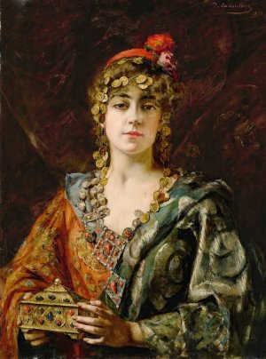 Oriental With Jewelry by Paul De La Boulaye Oil Painting