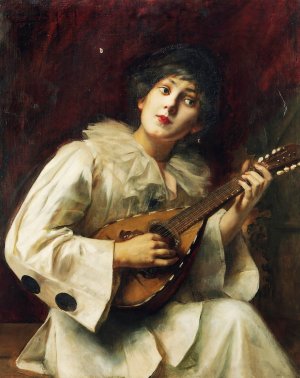Pierette Playing The Lute by Paul De La Boulaye Oil Painting