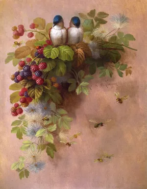 Birds, Bees and Berries by Paul De Longpre - Oil Painting Reproduction