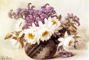 Flowers in an Indian Basket by Paul De Longpre Oil Painting